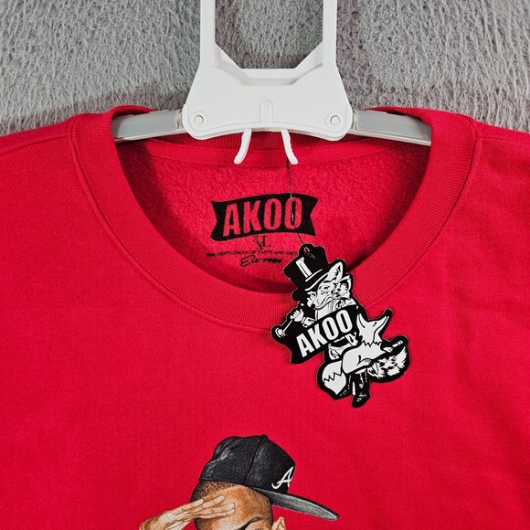 NEW AKOO Sweater Men 3XL Fleece Lined Manassehy Hip Hop Red Cool - Picture 3 of 10